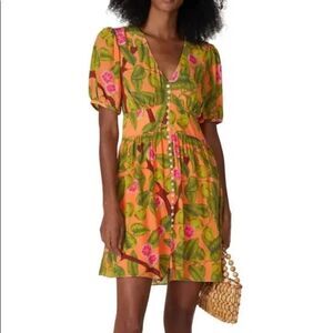 FARM Rio Guava button Orange, pink and Green Floral Mini Dress M